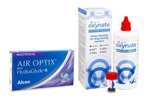 Alcon Air Optix Plus Hydraglyde Multifocal (3 šošovky) + Oxynate Peroxide 380 ml s puzdrom